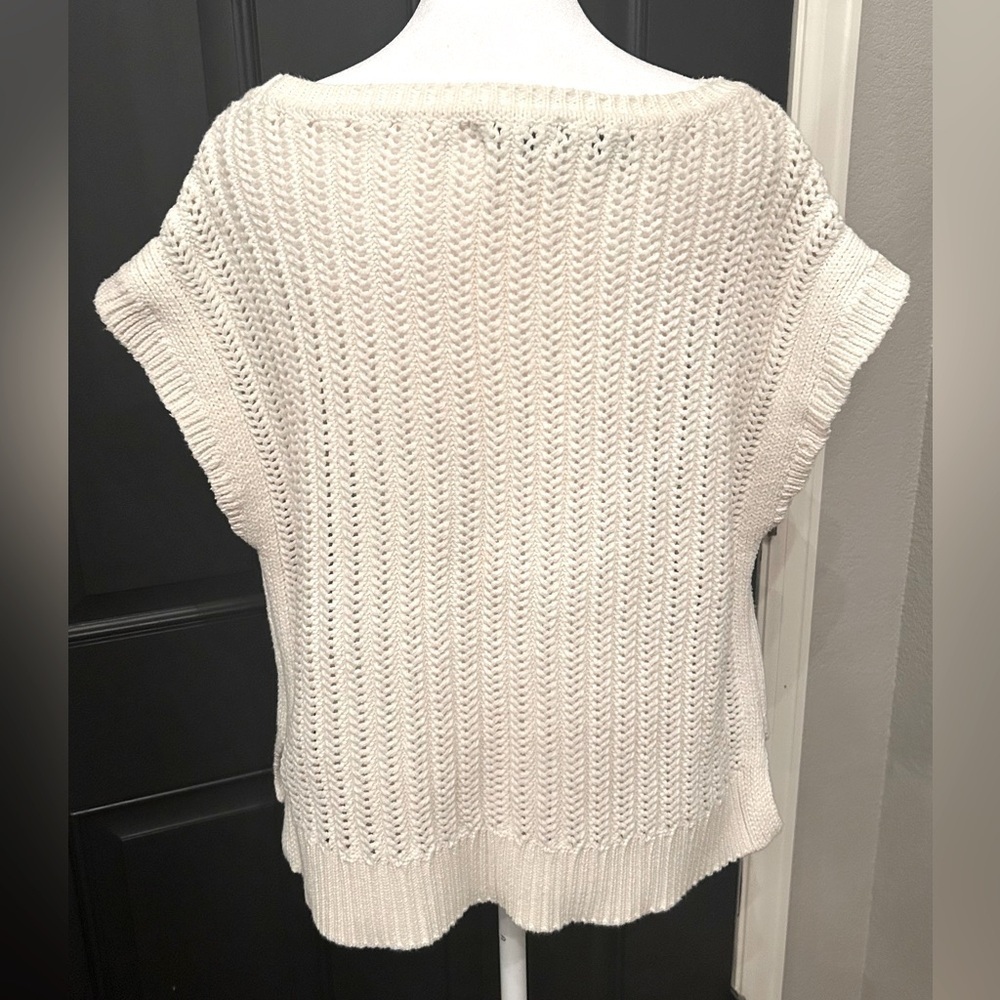 NWOT Frye Boat Neck Fisherman Cap Sleeve Open Knit Pullover Sweater Size M - Picture 4 of 13